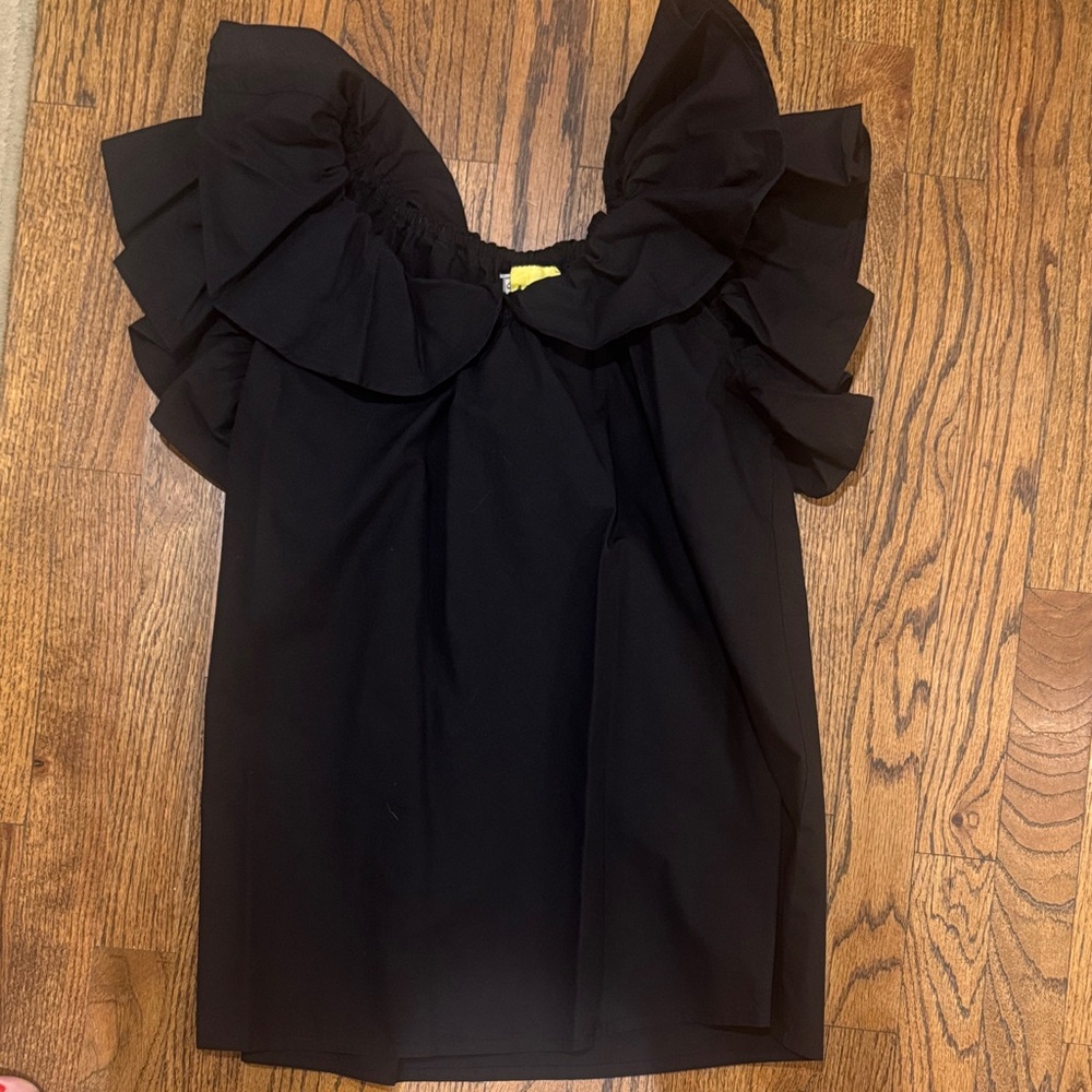 MILLE Black Ruffled Off-Shoulder Top